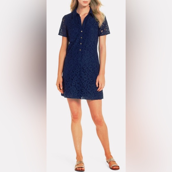 Lilly Pulitzer NWT Nelle Shirtdress Navy Lace - Picture 3 of 8